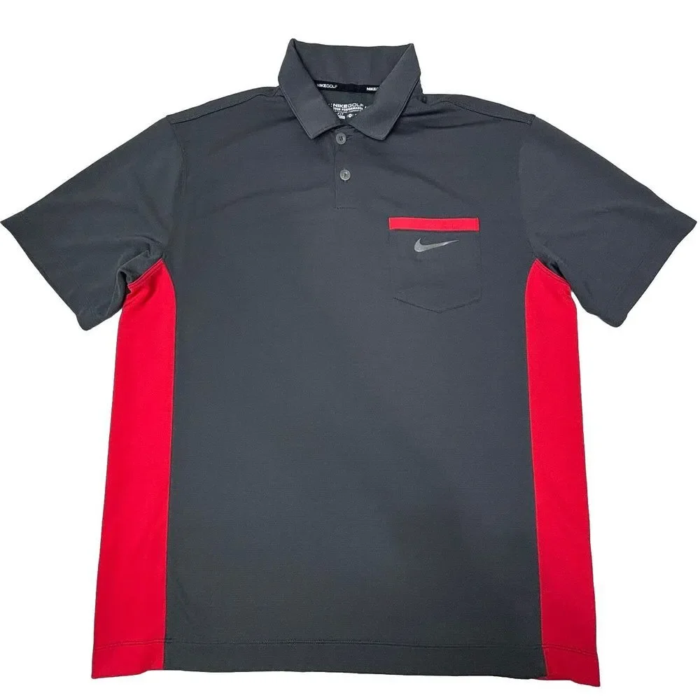 Nike Dri Fit Performance Mens Medium Golf Polo Shirt Dark‎ Gray Tiger Woods